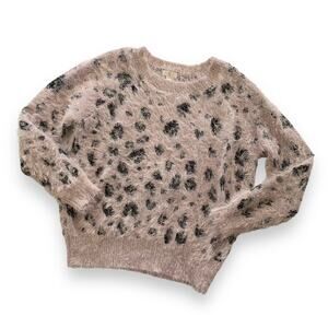 Charming Charlie Blush Pink Fuzzy Cheetah Print Pullover Sweater Medium
